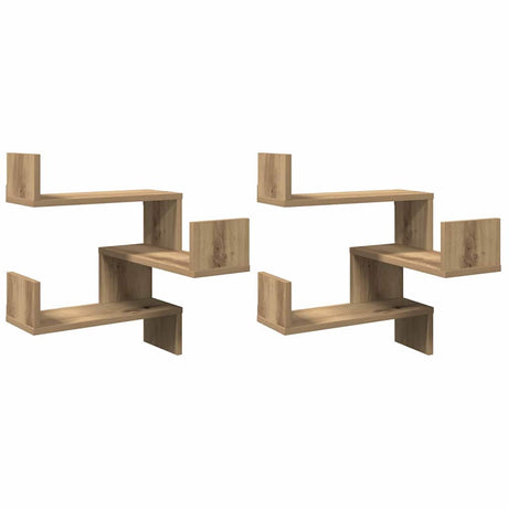 Vidaxl wandplank hoekmontage, muurmontage 2 pcs artisanaal eiken