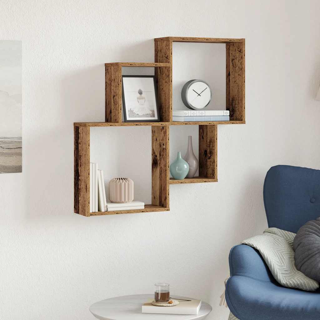 Vidaxl wandschap 80x15x78,5 cm bewerkt hout oud houtkleurig