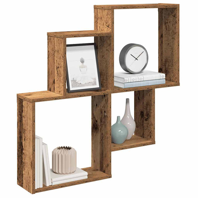 Vidaxl wandschap 80x15x78,5 cm bewerkt hout oud houtkleurig