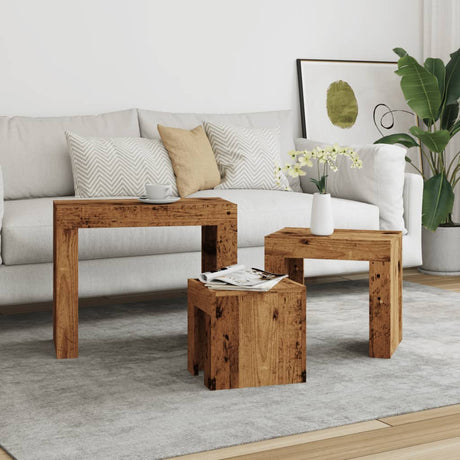 Vidaxl 3-delige tafeltjesset bewerkt hout oud houtkleurig