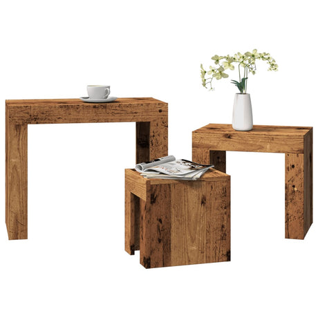 Vidaxl 3-delige tafeltjesset bewerkt hout oud houtkleurig