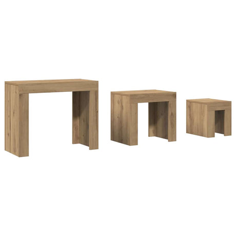 Vidaxl 3-delige tafeltjesset bewerkt hout artisanaal eikenkleurig