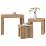 Vidaxl 3-delige tafeltjesset bewerkt hout artisanaal eikenkleurig