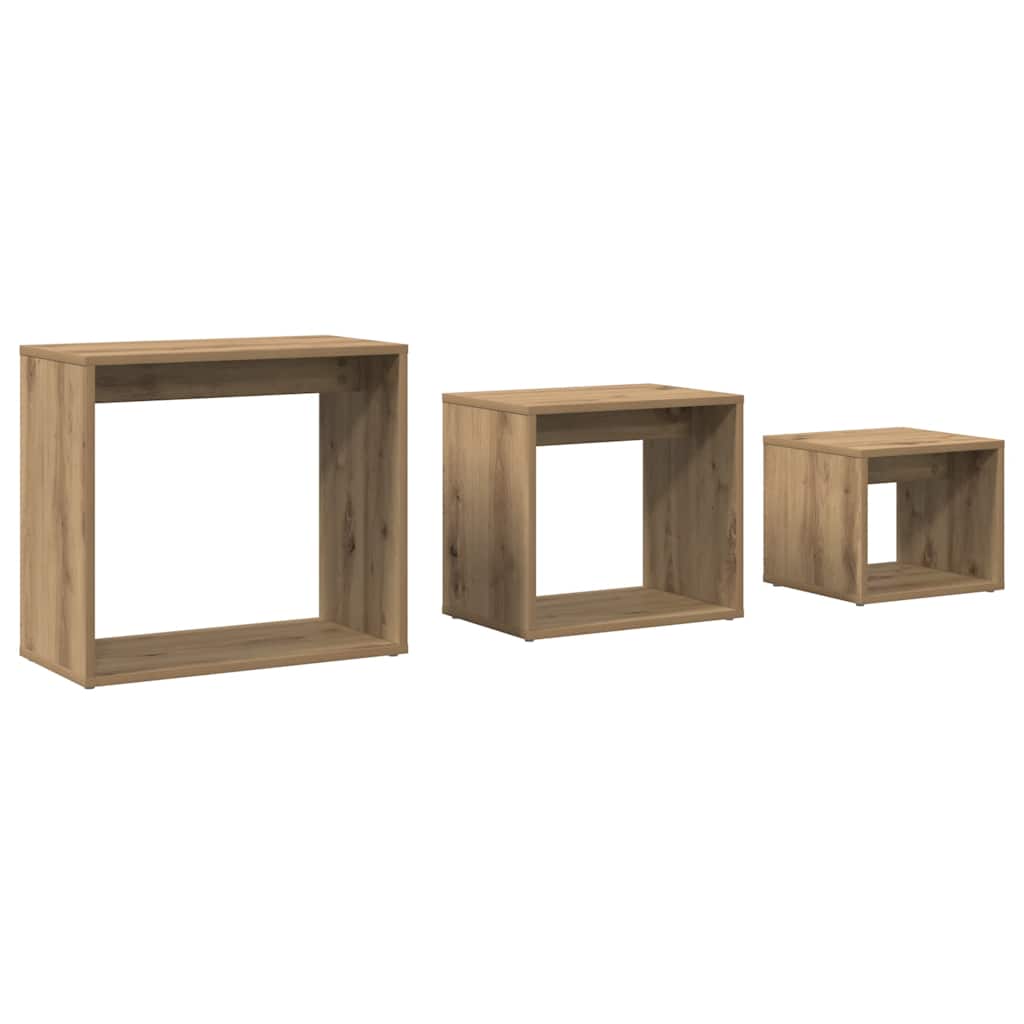 Vidaxl 3-delige tafeltjesset bewerkt hout artisanaal eikenkleur