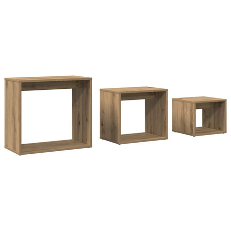 Vidaxl 3-delige tafeltjesset bewerkt hout artisanaal eikenkleur