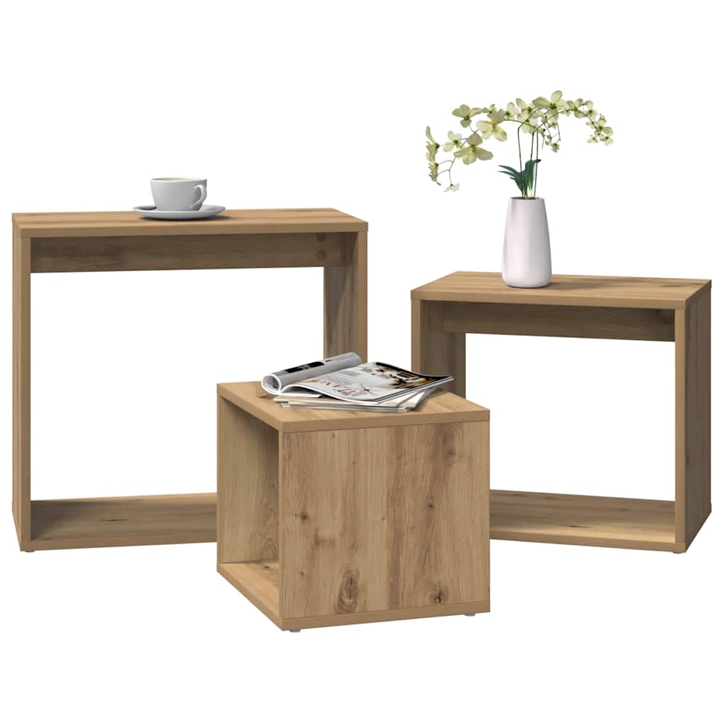 Vidaxl 3-delige tafeltjesset bewerkt hout artisanaal eikenkleur