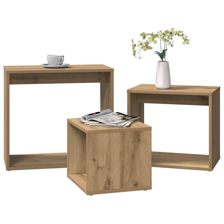 Vidaxl 3-delige tafeltjesset bewerkt hout artisanaal eikenkleur