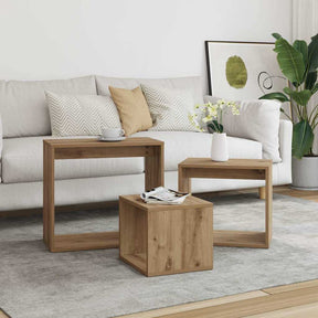 Vidaxl 3-delige tafeltjesset bewerkt hout artisanaal eikenkleur