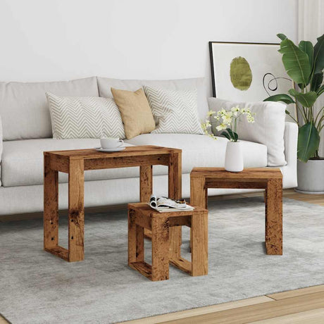 Vidaxl 3-delige bijzettafelset bewerkt hout oud houtkleurig