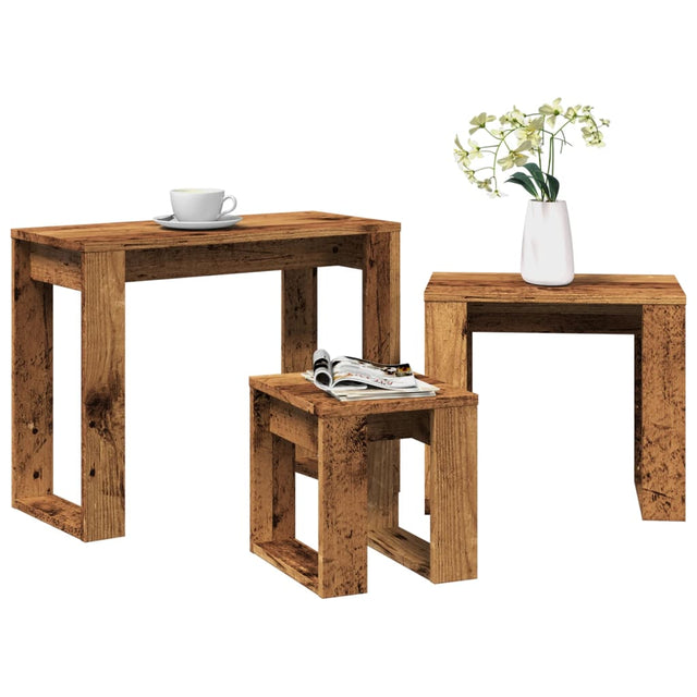 Vidaxl 3-delige bijzettafelset bewerkt hout oud houtkleurig