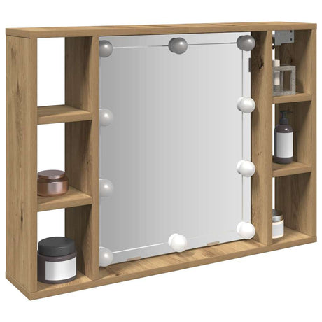 Vidaxl spiegelkast met led 76x15x55 cm bewerkt hout artisanaal eiken