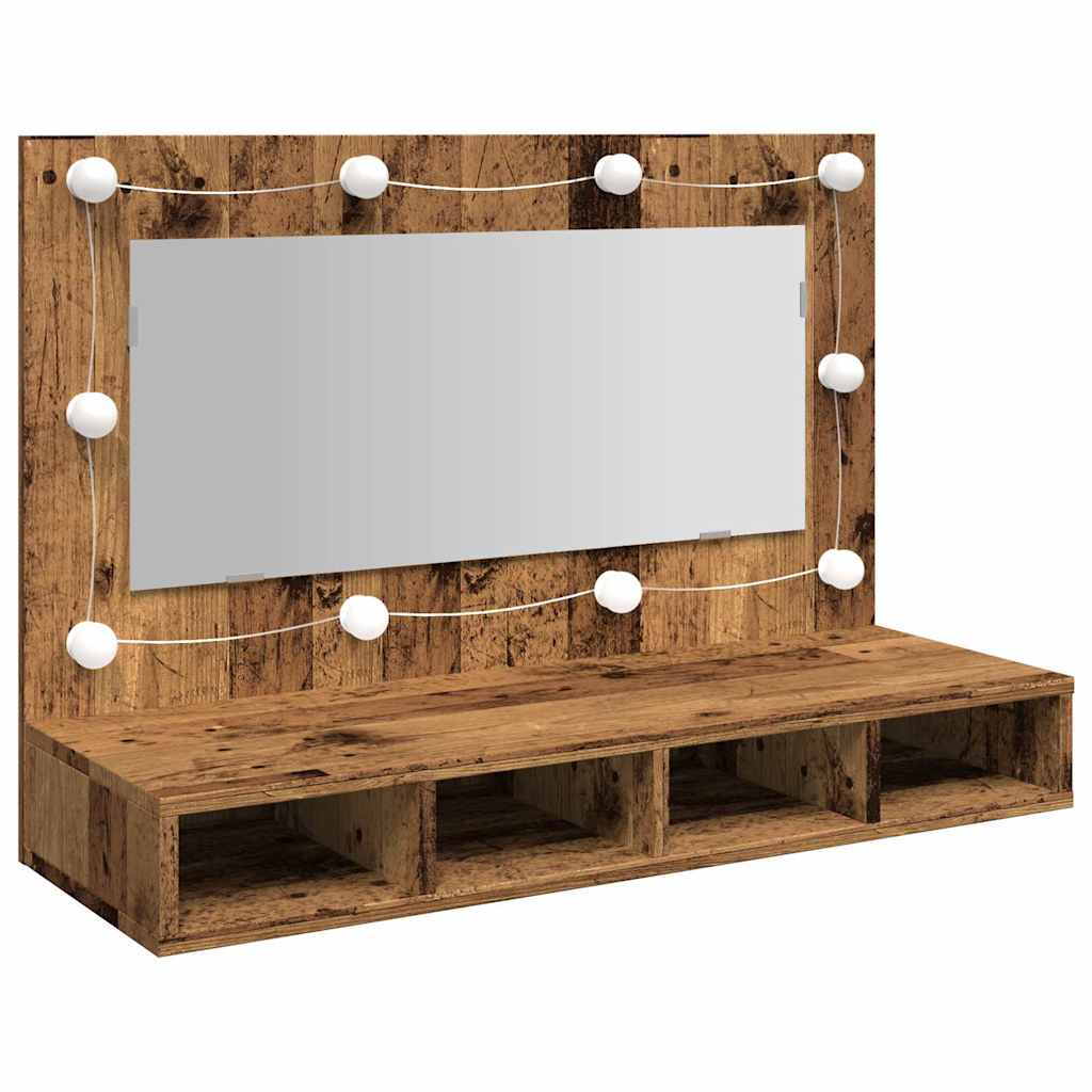 Vidaxl spiegelkast met led-verlichting 90x31,5x62 cm oud houtkleurig