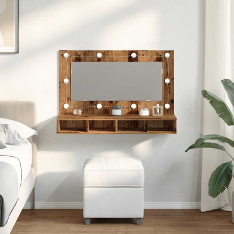 Vidaxl spiegelkast met led-verlichting 90x31,5x62 cm oud houtkleurig