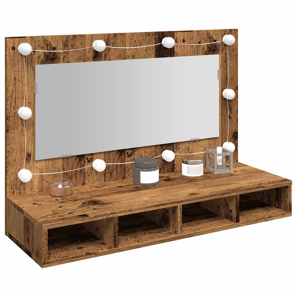 Vidaxl spiegelkast met led-verlichting 90x31,5x62 cm oud houtkleurig