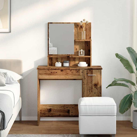 Vidaxl kaptafel met spiegel 86,5x35x136 cm oud houtkleurig