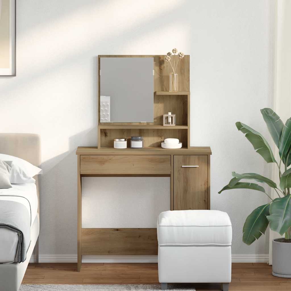 Vidaxl kaptafel met spiegel 86,5x35x136 cm artisanaal eikenkleur