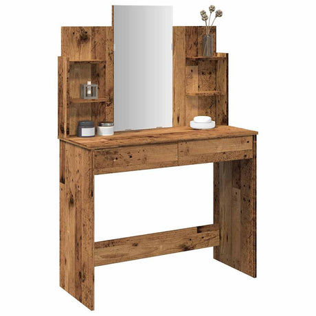 Vidaxl kaptafel met spiegel 96x39x142 cm oud houtkleurig