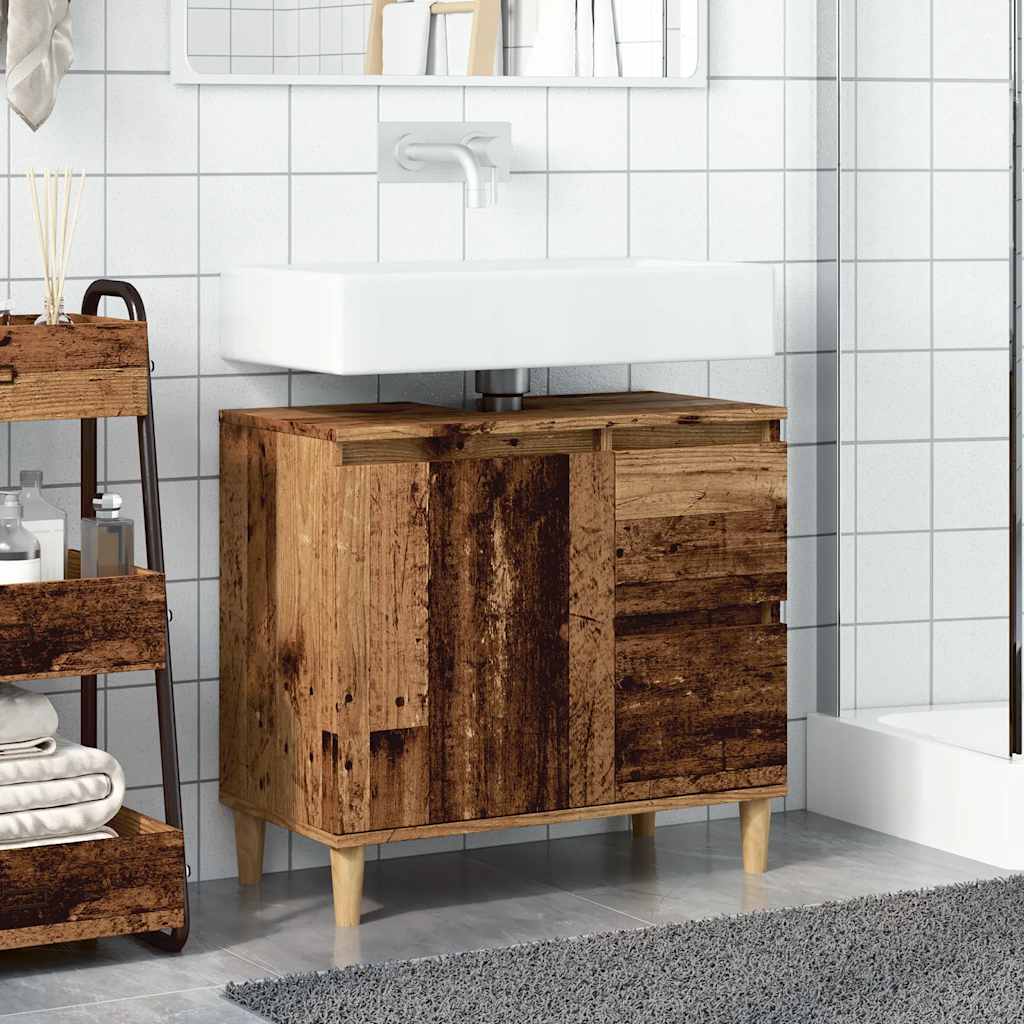 Vidaxl wastafelkast 65x33x60 cm bewerkt hout oud houtkleurig