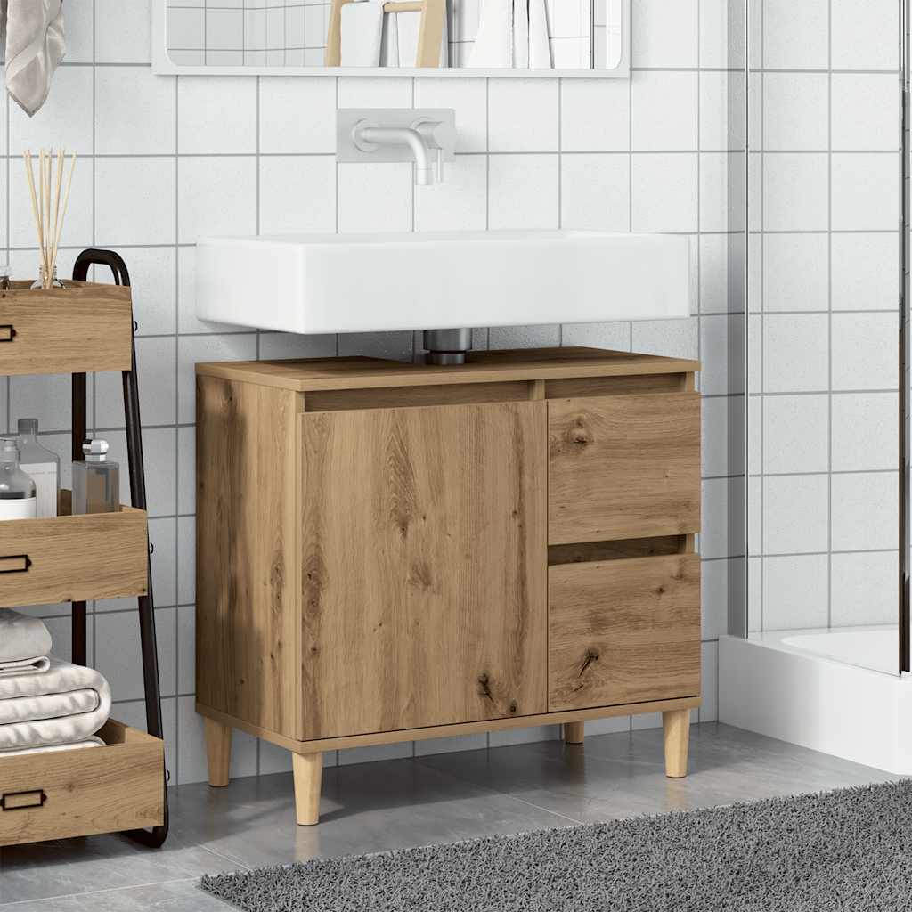 Vidaxl wastafelkast 65x33x60 cm bewerkt hout artisanaal eikenkleurig