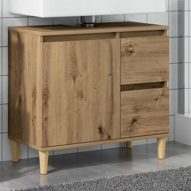 Vidaxl wastafelkast 65x33x60 cm bewerkt hout artisanaal eikenkleurig