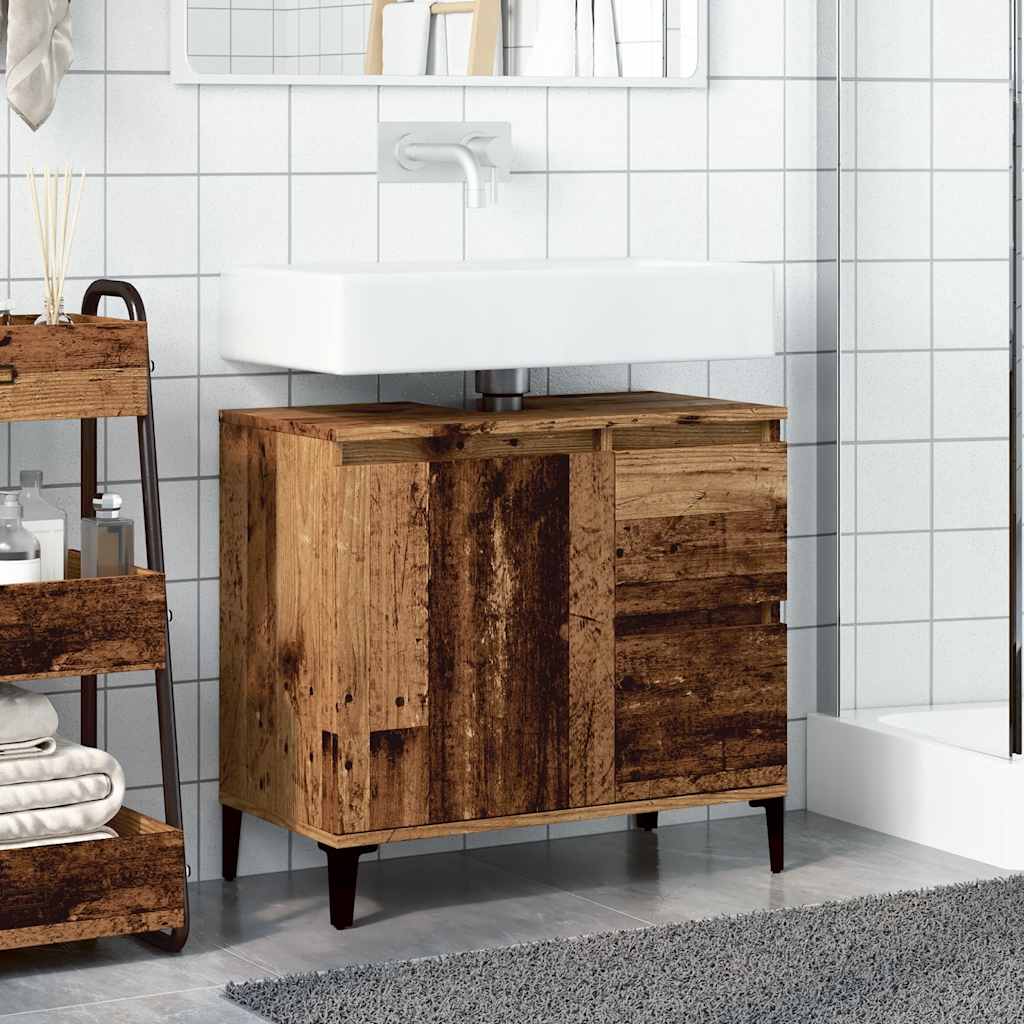 Vidaxl wastafelkast 65x33x60 cm bewerkt hout oud houtkleurig