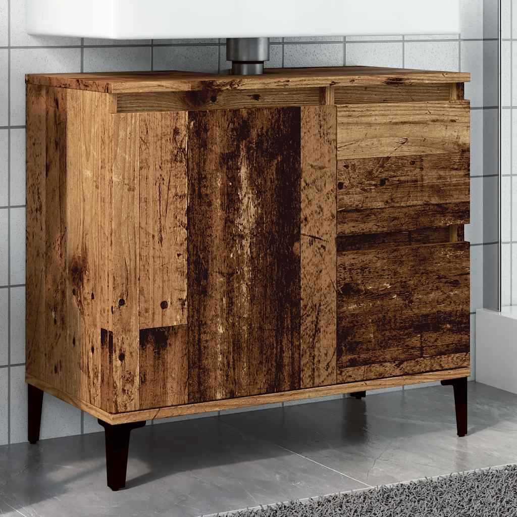 Vidaxl wastafelkast 65x33x60 cm bewerkt hout oud houtkleurig