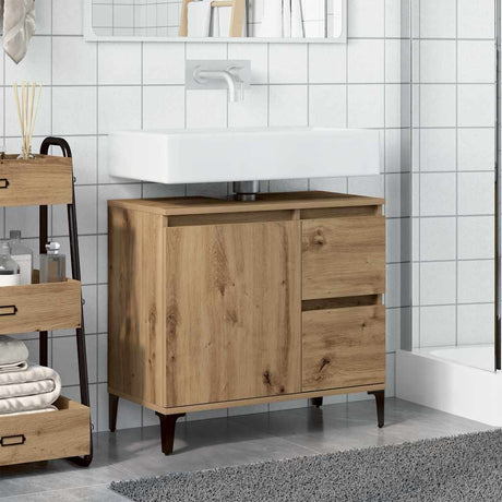Vidaxl wastafelkast 65x33x60 cm bewerkt hout artisanaal eikenkleurig