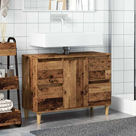 Vidaxl wastafelkast 80x33x60 cm bewerkt hout oud houtkleurig