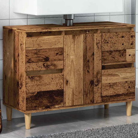Vidaxl wastafelkast 80x33x60 cm bewerkt hout oud houtkleurig