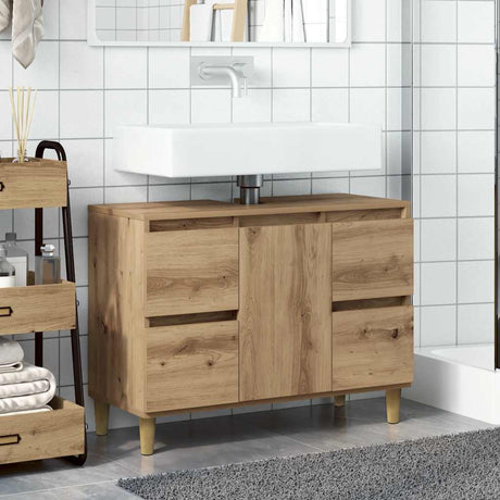 Vidaxl wastafelkast 80x33x60 cm bewerkt hout artisanaal eikenkleur