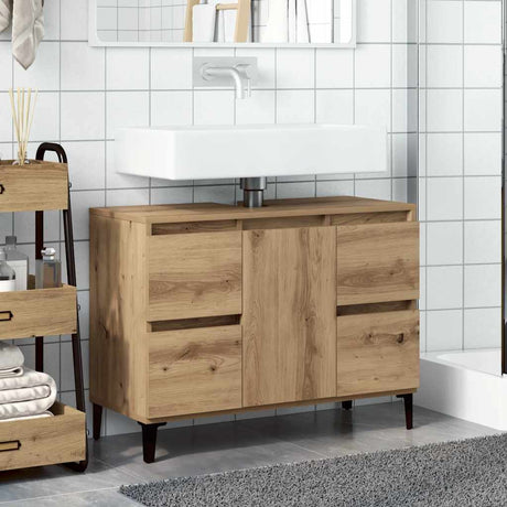Vidaxl wastafelkast 80x33x60 cm bewerkt hout artisanaal eikenkleur