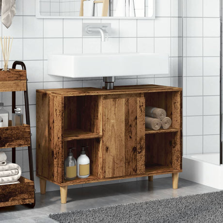 Vidaxl badkamerkast 80x33x60 cm bewerkt hout oud houtkleurig