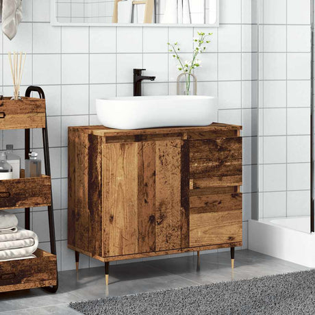 Vidaxl badkamerkast 65x33x60 cm bewerkt hout oud houtkleurig
