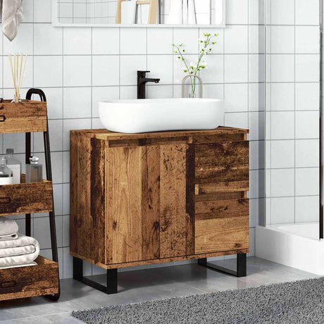 Vidaxl badkamerkast 65x33x60 cm bewerkt hout oud houtkleurig