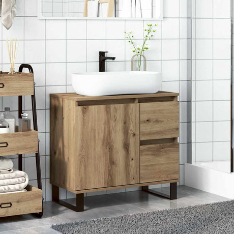 Vidaxl badkamerkast 65x33x60 cm bewerkt hout artisanaal eikenkleurig