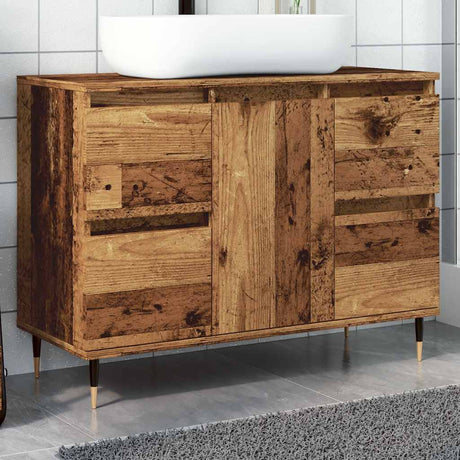 Vidaxl badkamerkast 80x33x60 cm bewerkt hout oud houtkleurig