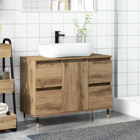 Vidaxl badkamerkast 80x33x60 cm bewerkt hout artisanaal eikenkleurig