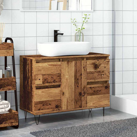 Vidaxl badkamerkast 80x33x60 cm bewerkt hout oud houtkleurig