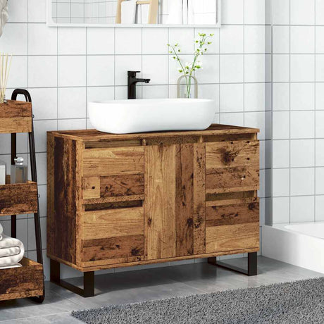 Vidaxl badkamerkast 80x33x60 cm bewerkt hout oud houtkleurig