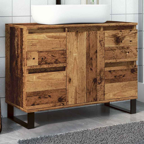 Vidaxl badkamerkast 80x33x60 cm bewerkt hout oud houtkleurig