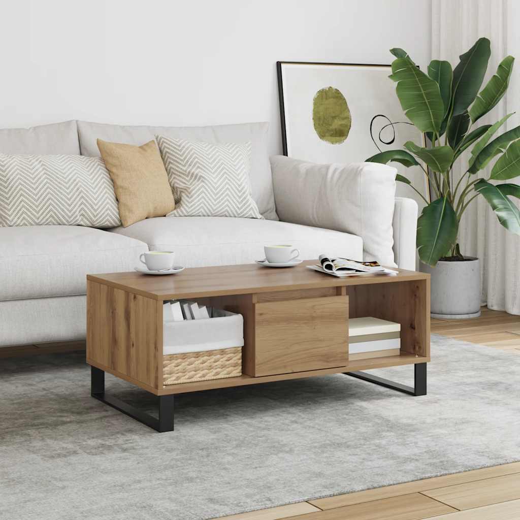 Vidaxl salontafel 90x50x36,5 cm bewerkt hout artisanaal eikenkleurig