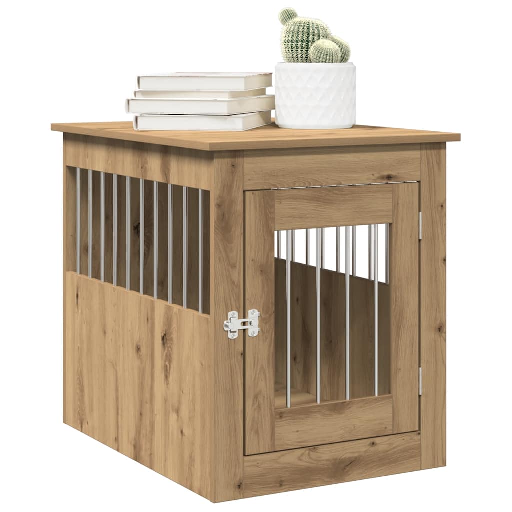 Vidaxxl Hundebox 55x75x65 cm aus handgefertigtem Holz, handwerklich eichenfarben