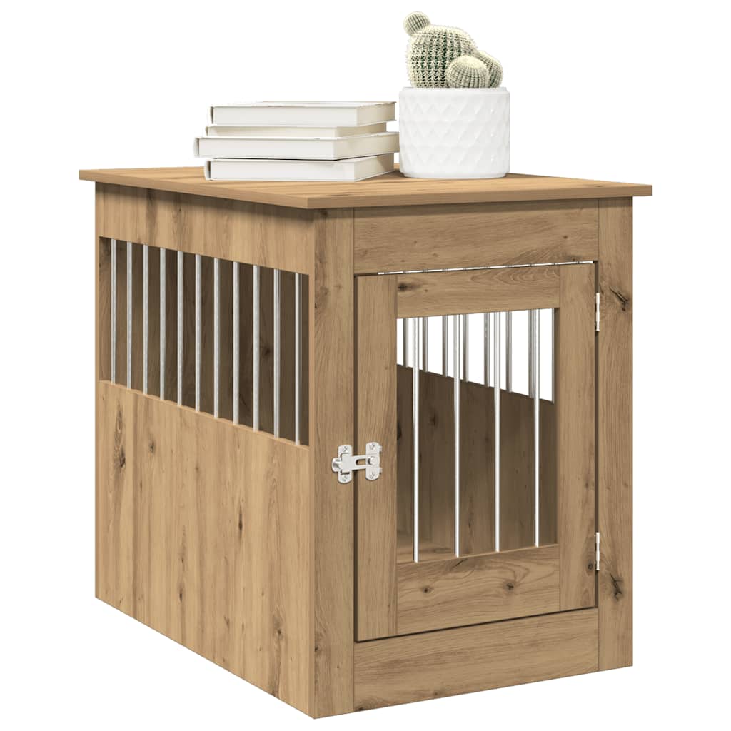 Vidaxxl Hundebox 55x80x68 cm aus handgefertigtem Holz, handwerklich eichenfarben