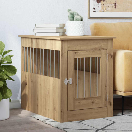 Vidaxxl Hundebox 55x80x68 cm aus handgefertigtem Holz, handwerklich eichenfarben