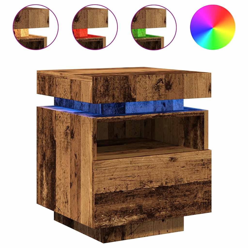 Vidaxl nachtkastjes met led-verlichting 2 st 40x39x48,5 cm oud hout