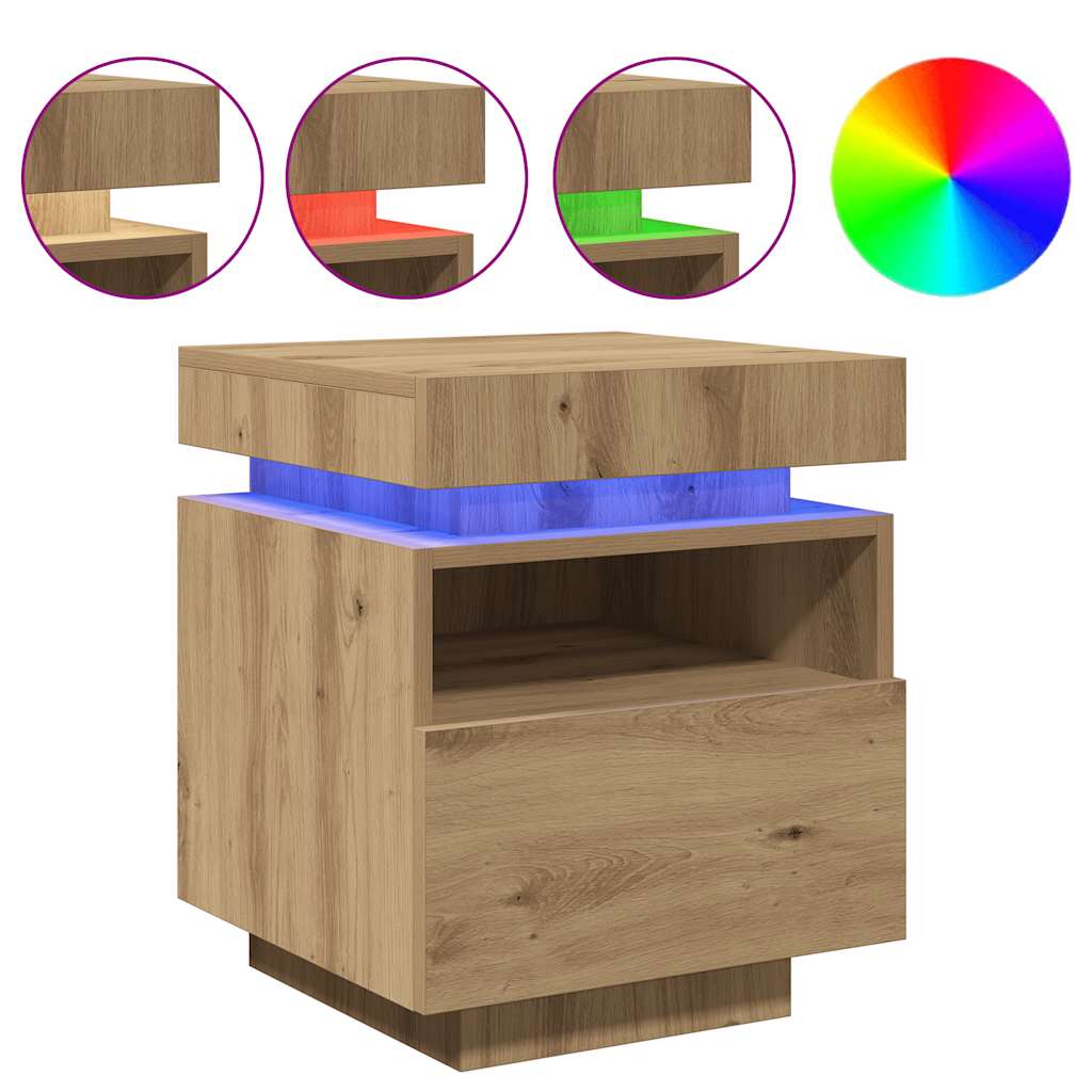 Vidaxl nachtkastje met led-verlichting 40x39x48,5 cm artisanaal eiken