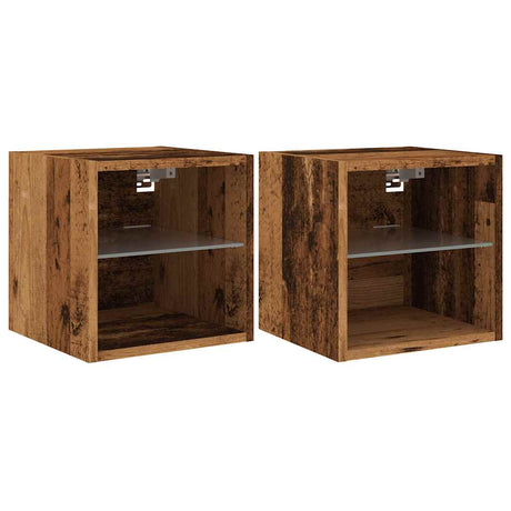 Vidaxl tv-wandmeubels met led-verlichting 2 st 30x28,5x30 cm oud hout