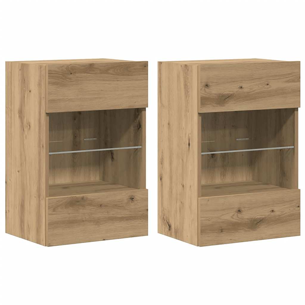 Vidaxl wandkasten met led-verlichting voor tv 2 st artisanaal eiken
