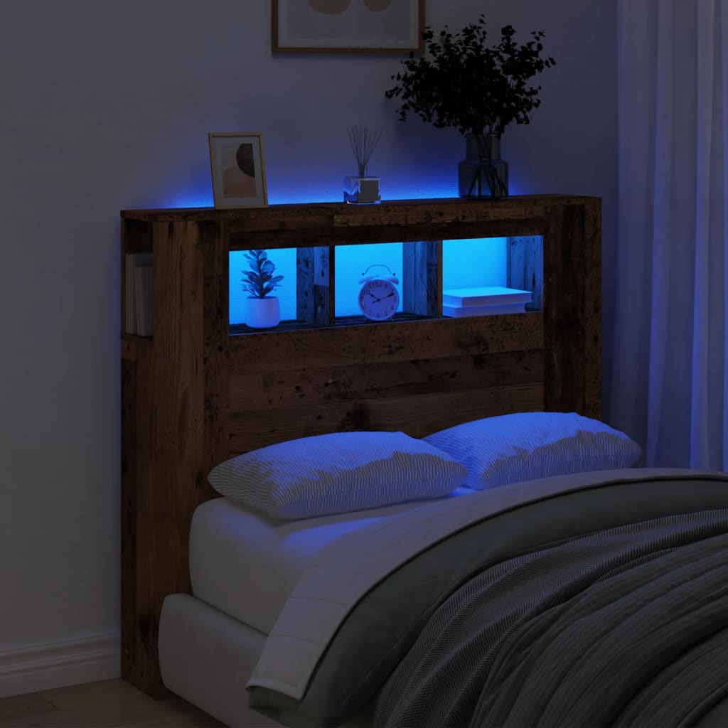 Vidaxl hoofdeinde met led 120x18,5x103,5 cm bewerkt hout oud hout