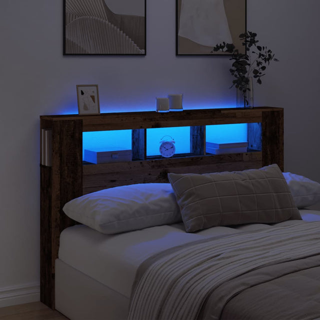 Vidaxl hoofdeinde met led 160x18,5x103,5 cm bewerkt hout oud hout